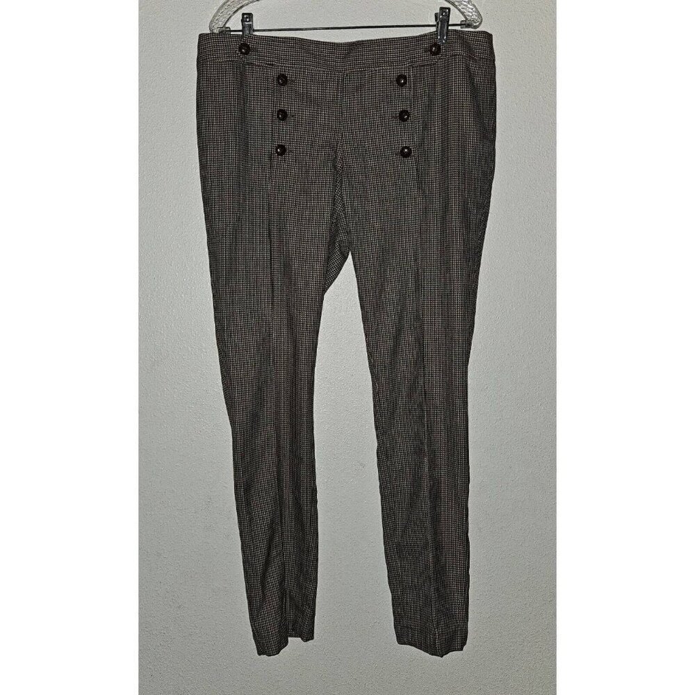 Asos Brown Black White Houndstooth Pants Women's 12 Career Buttons Skinny Leg